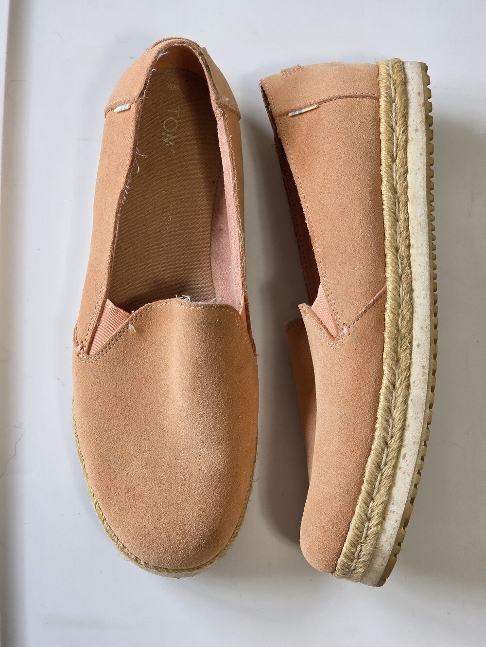 TOMS Pink Suede Platform Espadrille Slip On | Jute Rope Wrapped | Size 8
